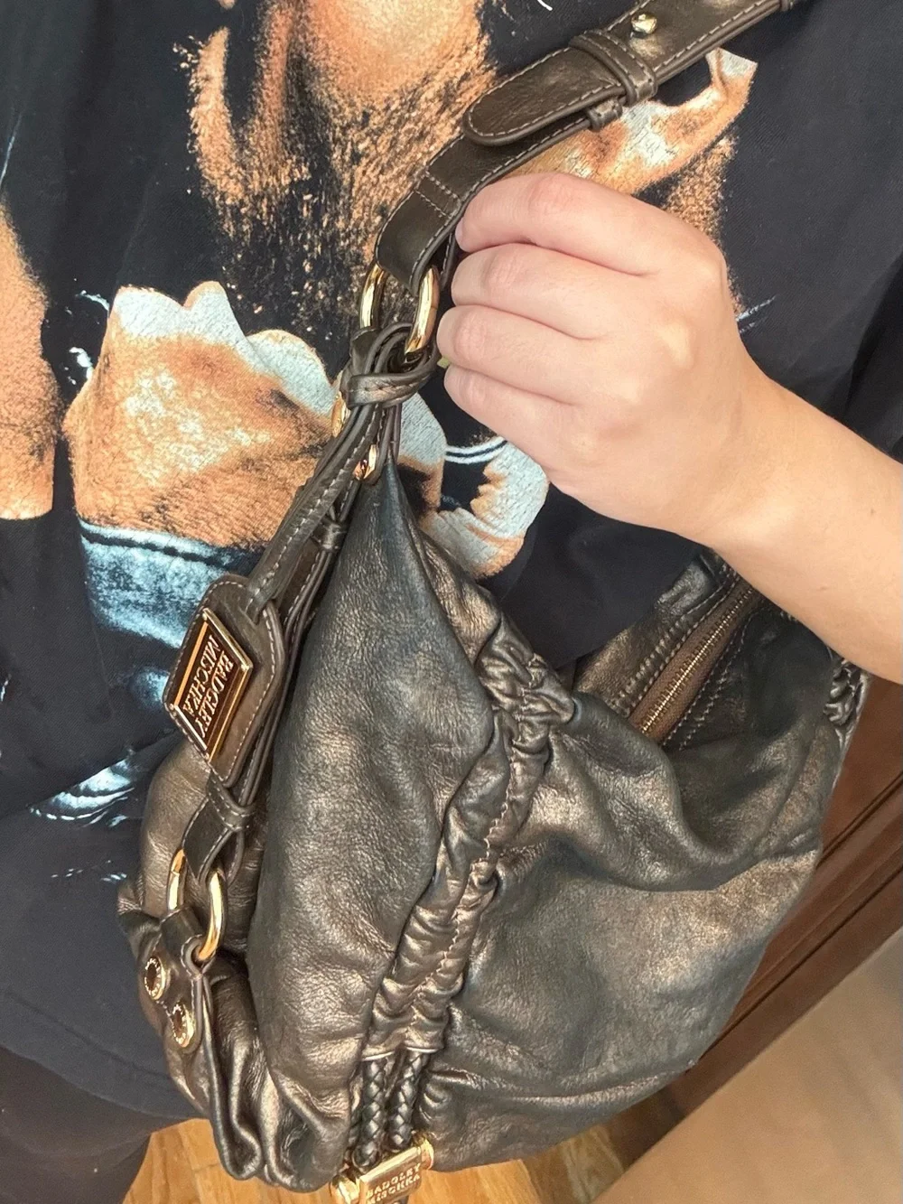 Y2K Vintage Badgley Mischka Leather Hobo Bag Gold